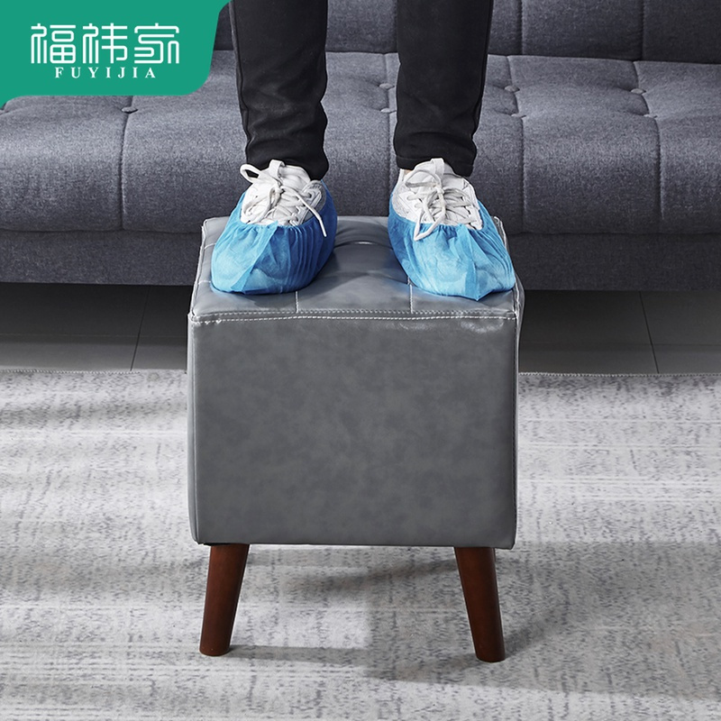苏宁放心购欧式家用客厅茶几沙发凳矮凳实木小皮凳正方形试衣间换鞋凳方凳子A-STYLE家具