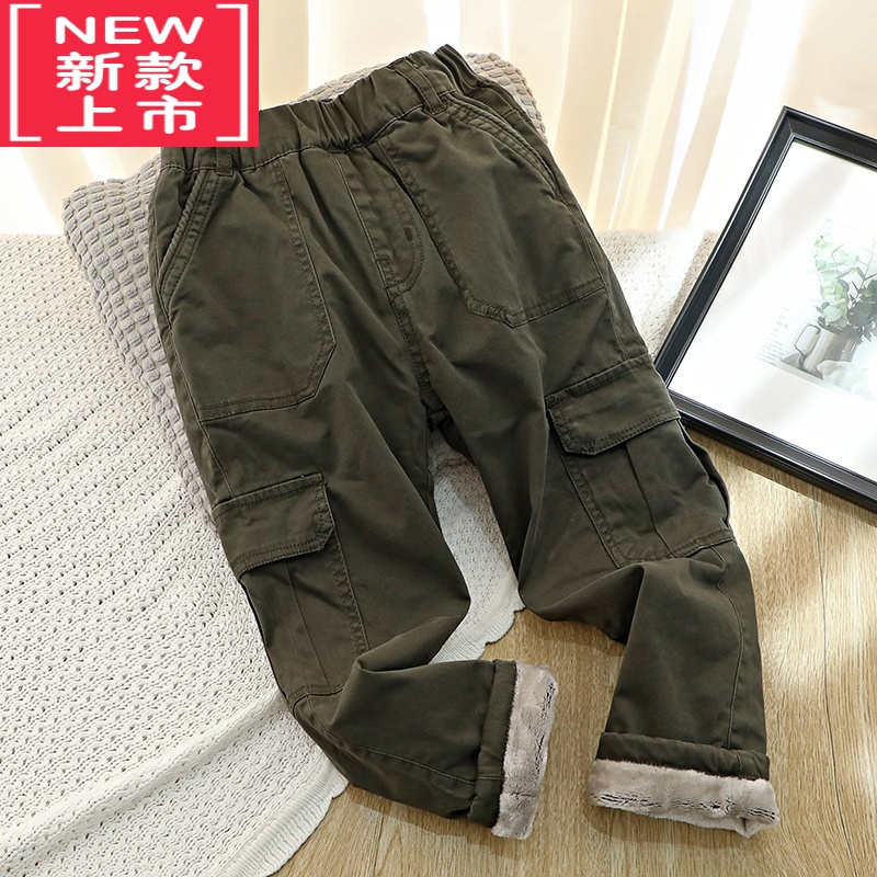 可莉允厚实保暖~男童加绒休闲长裤中大童工装裤子学生儿童冬天卡其校裤保暖裤