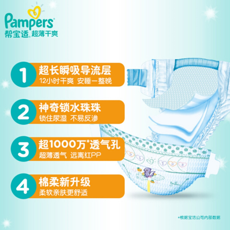 帮宝适(Pampers)超薄干爽纸尿裤绿帮婴儿尿不湿透气腰贴款 新生儿NB70片