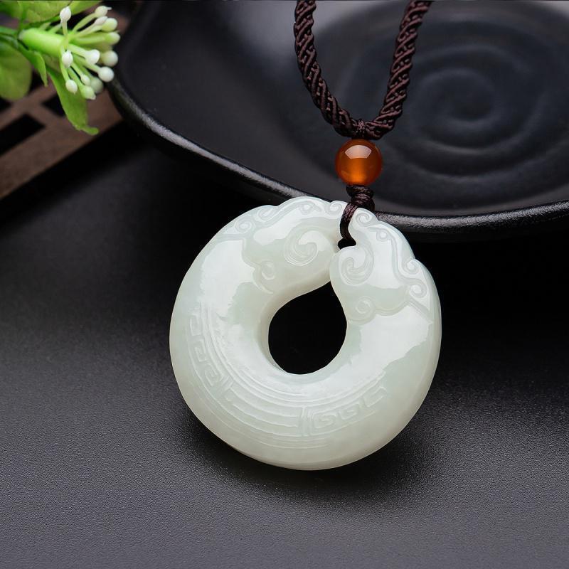 老庙黄金和田玉吊坠精致双龙戏珠玉环吊坠