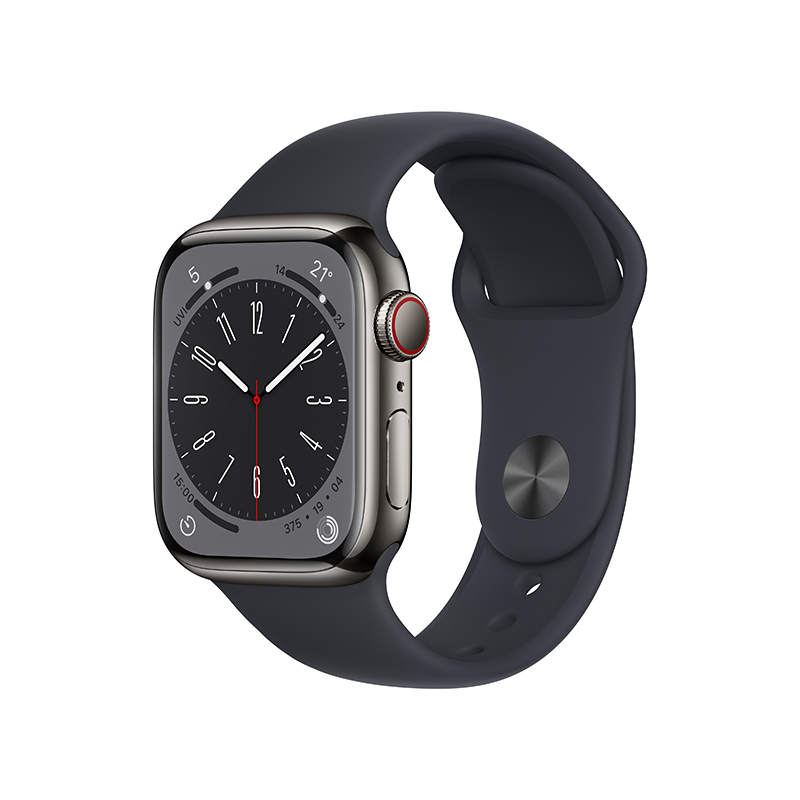Apple Watch Series 8 智能手表(GPS+蜂窝版) 41mm 石墨色不锈钢表壳 午夜色运动型表带