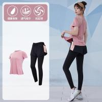 瑜伽服女健身房跑步套装运动服网红透气瑜伽服上衣套装_840 XXL【建议：135-150斤左右】 梅沙两件套【短袖】TC22105