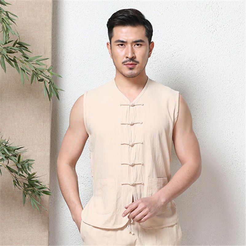 上衣唐装马甲男中式马褂夏季中国风老头衫盘扣汗衫中老年背心黑色165m