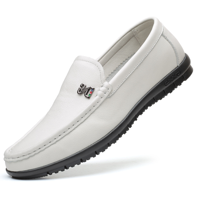 新款豆豆鞋男夏季真皮透气爸爸鞋一脚蹬软底男鞋休闲皮鞋