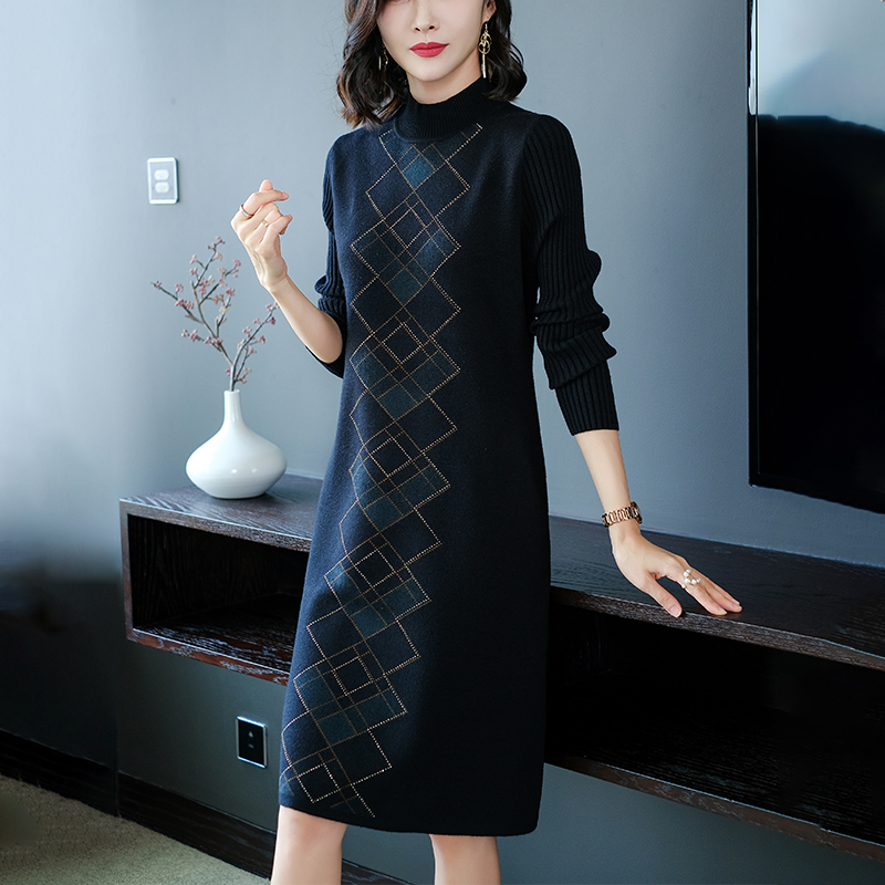 2024春秋装新款专柜品牌羊绒衫女大码羊毛衫女山羊绒衫中长款连衣裙套头毛衣女系带修身显瘦针织衫打底衫女大码女装 7043驼色 2XL