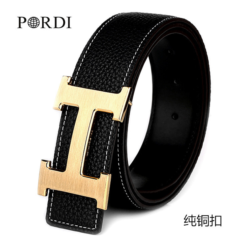pordi宝迪品牌皮带男头层牛皮腰带新款h铜扣裤带视频