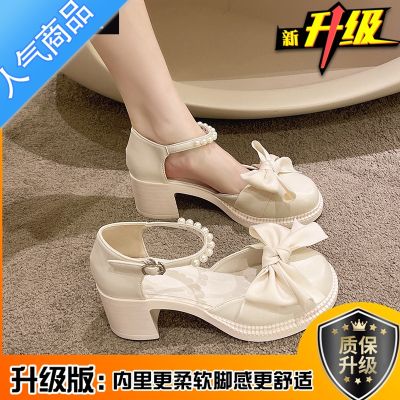 SUNTEK配裙子凉鞋子女款2023夏季新款百搭小个子粗跟珍珠气质温柔高跟鞋 米白色精品升级版 女款女款36偏大一码