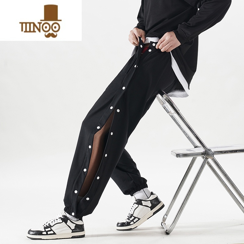 YANXU裤子男夏薄款灰色长裤男美式篮球全开排扣裤休闲九分运动卫裤高清大图