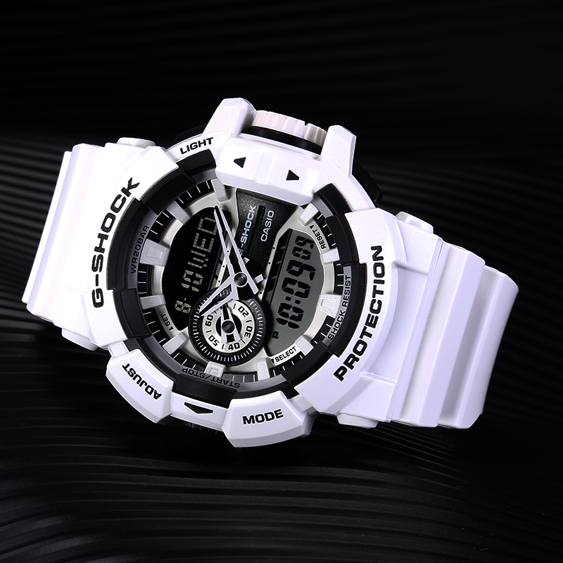 卡西欧(CASIO)手表 G-SHOCK系列直感操作旋转表冠大表盘运动防水男表 白带白盘