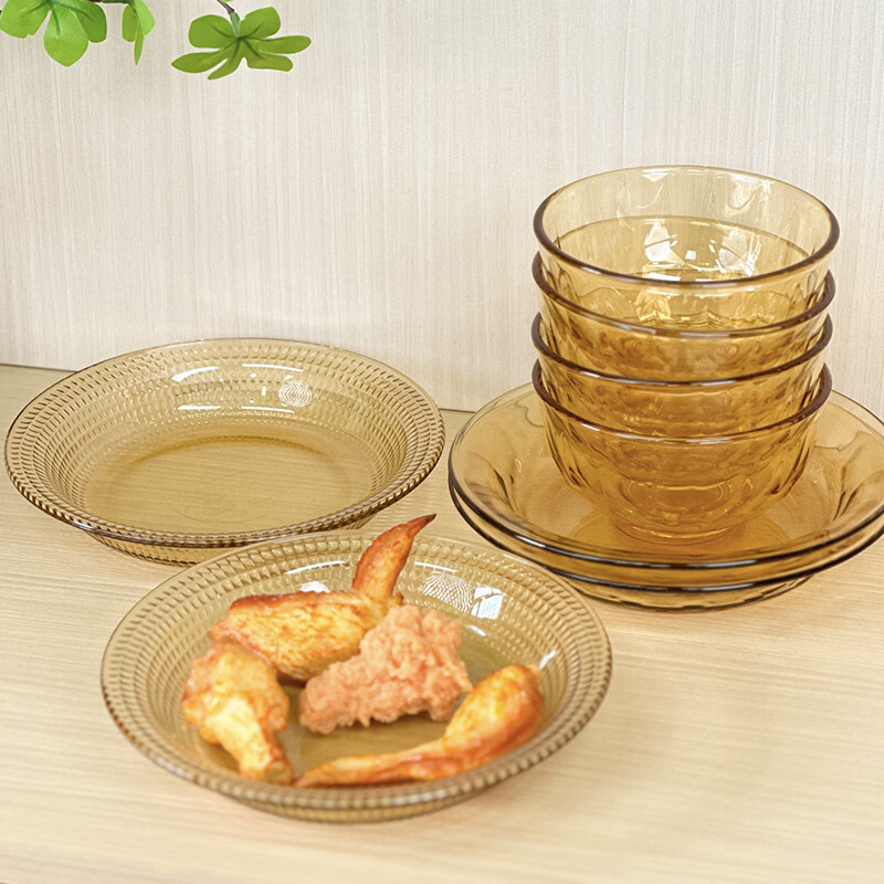 博朗菲(Borownfie) 琥珀色玻璃餐具8件套钻石碗钻石碟方格碟 琥珀色BLF-BC6328高清大图