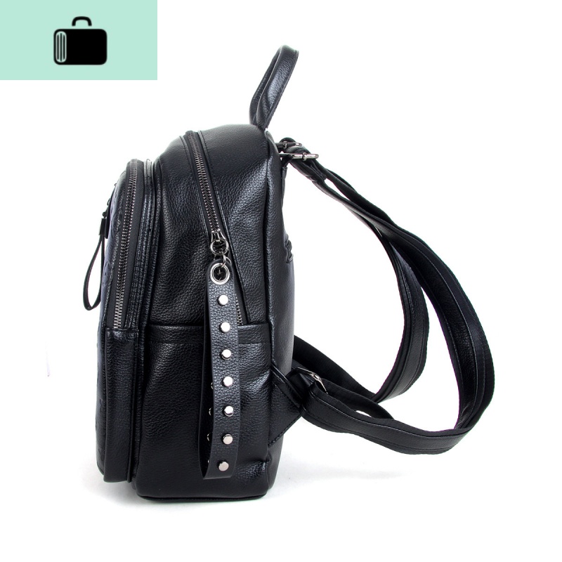 压花PU双肩包2020年新款时尚纯色百搭背包休闲韩版潮流学生书包NEW LAKE 黑色高清大图