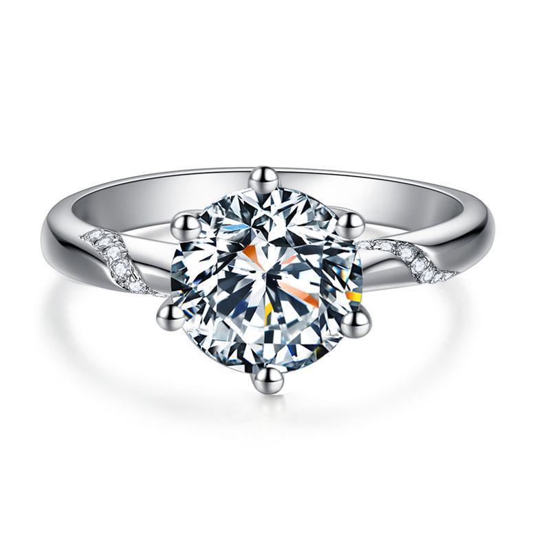 [配证书]经典六爪通灵莫桑石镀铂金仿真求婚钻戒指锆石戒指礼物 [通灵