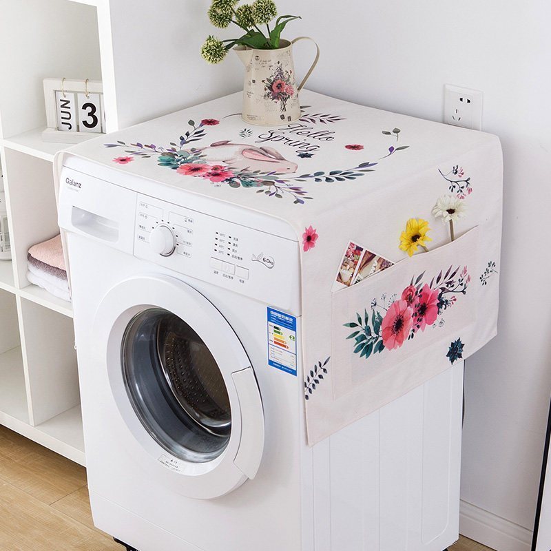 汐岩冰箱盖布滚筒洗衣机罩盖布单开双开冰箱防尘罩床头柜微波炉盖巾 GB056萌萌兔 45*140cm冰箱洗衣机通用（防水）