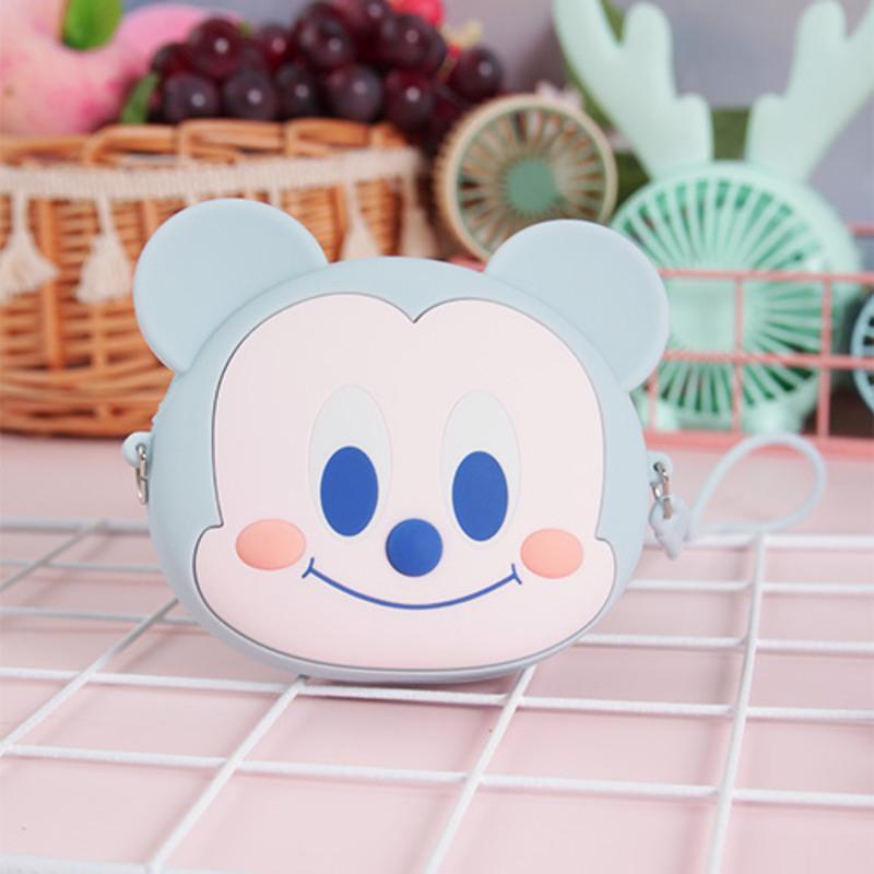 蓝色米奇卡通零钱包硅胶卡包男孩女生耳机零钱包可爱学生收纳钥匙包