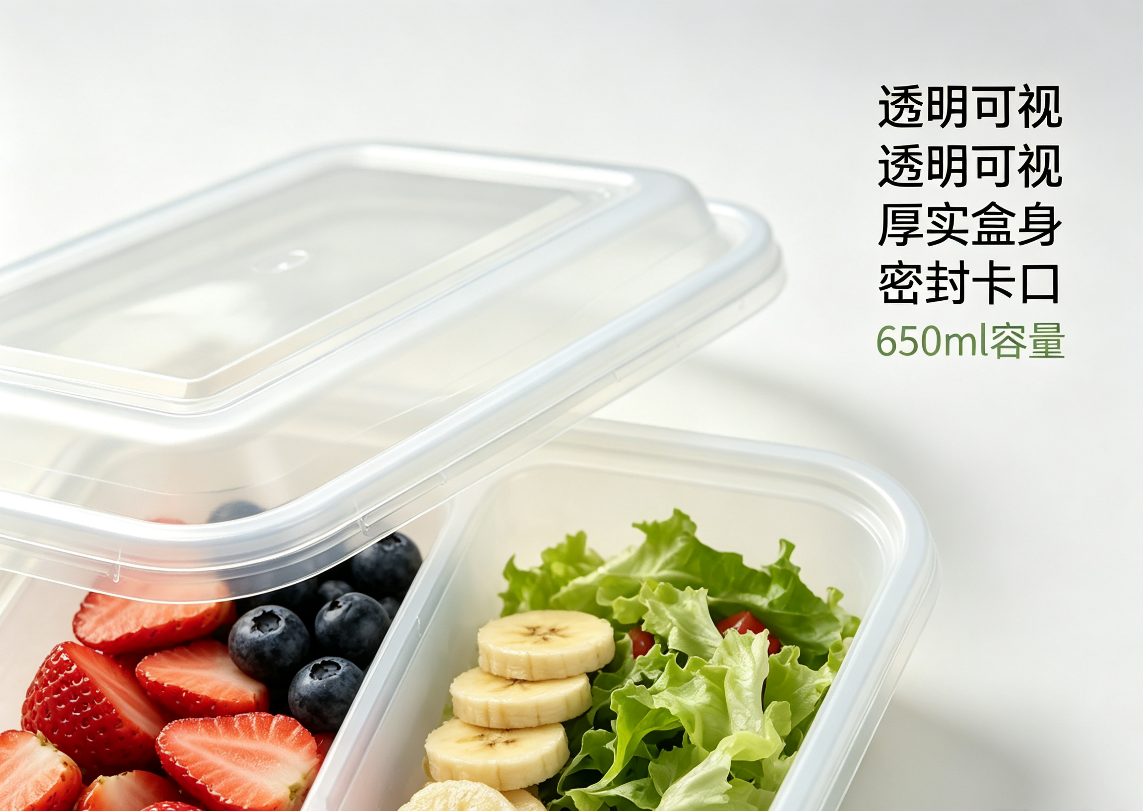 千百达 QBD-SCH650 一次性双格餐盒 650ML 200个/箱 透明 单位:箱高清大图