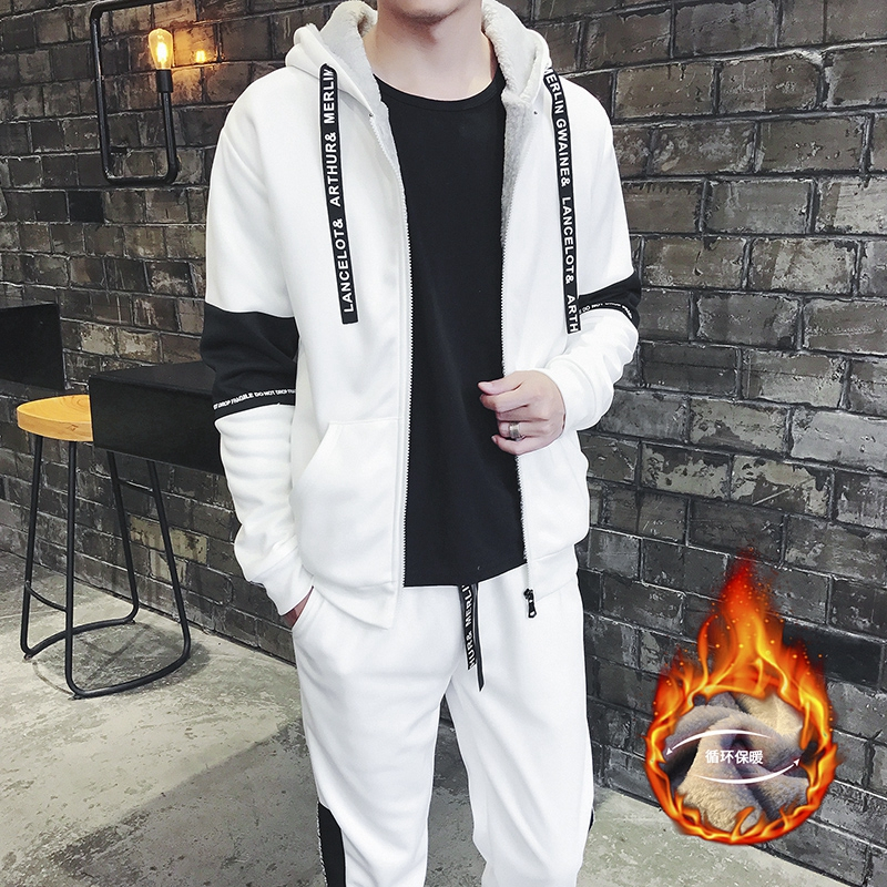 男士卫衣套装冬季加厚加绒青少年学生潮流韩版休闲一套冬天衣服