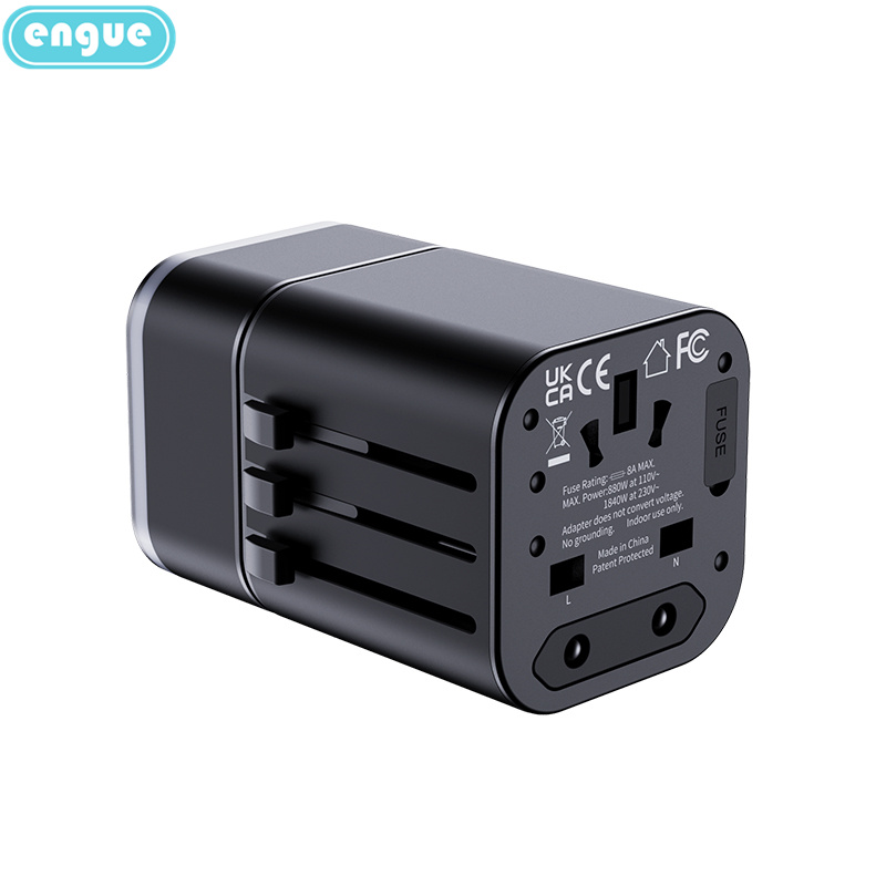 engue恩谷 劲量3.4A双USB+Type-c全球转换插头EG-701黑色高清大图