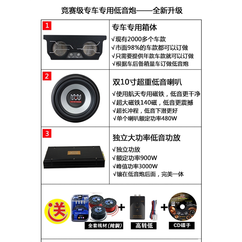 闪电客汽车低音炮音响双10寸12v专用车载超重低音炮改装胜薄