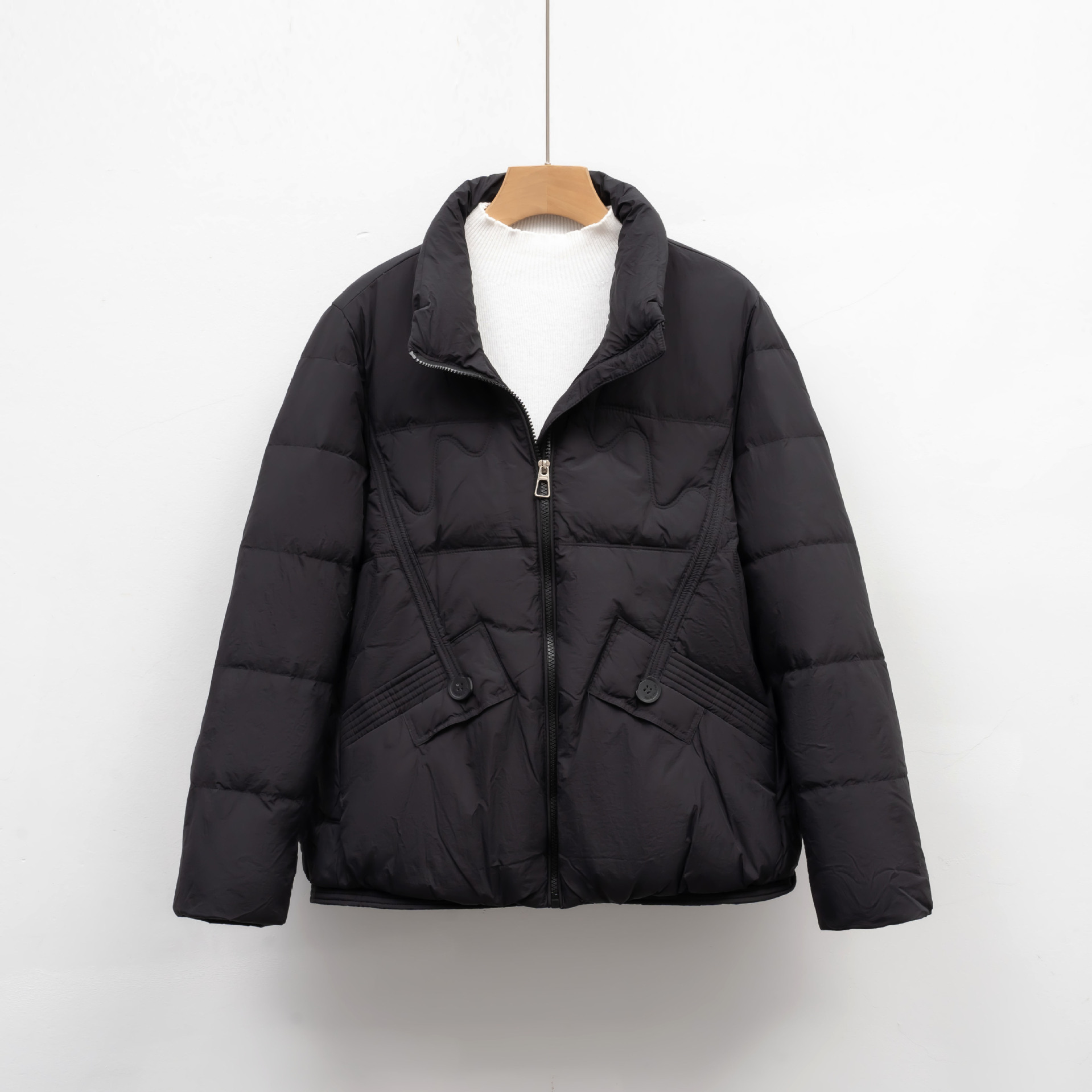 轻薄羽绒服女新款短款时尚小个子宽松立领白鸭绒保暖冬外套 黑色 S