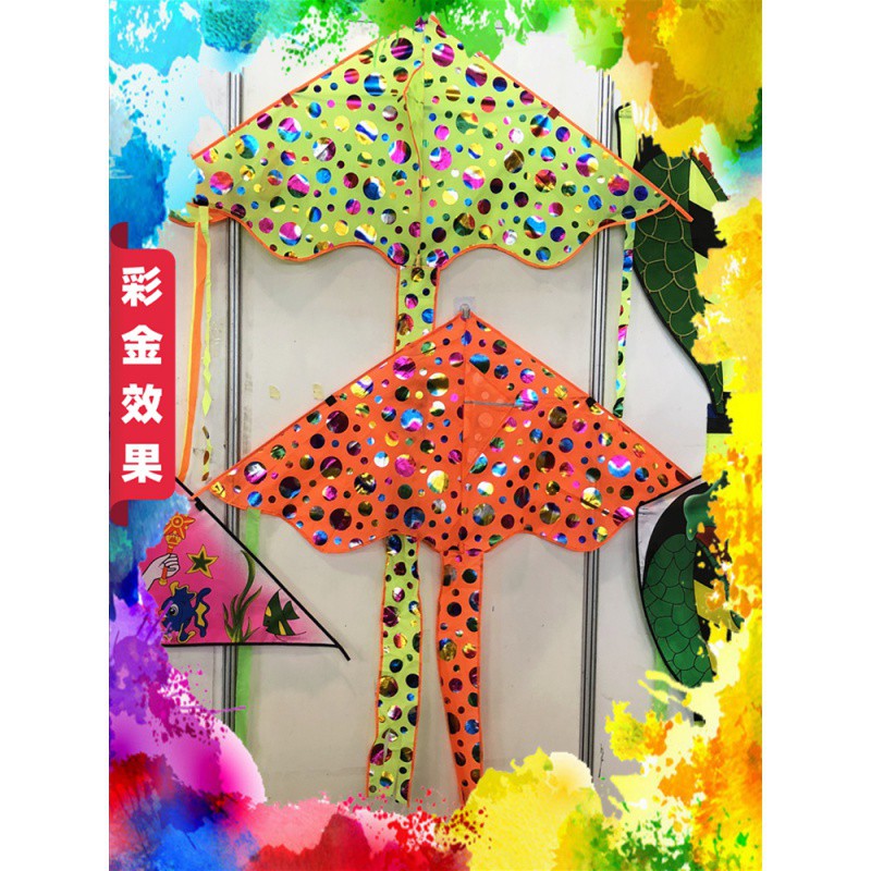 潍坊新款风筝亲子彩虹三角风筝泡泡亮片彩金风筝线轮套餐创意 三维工匠 彩红三角+100米线高清大图