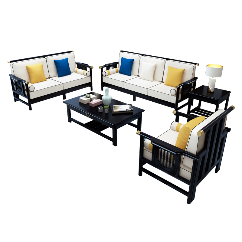 新中式木沙发简约轻奢禅意贵妃ciaa布艺家具大小户型客厅沙发组合