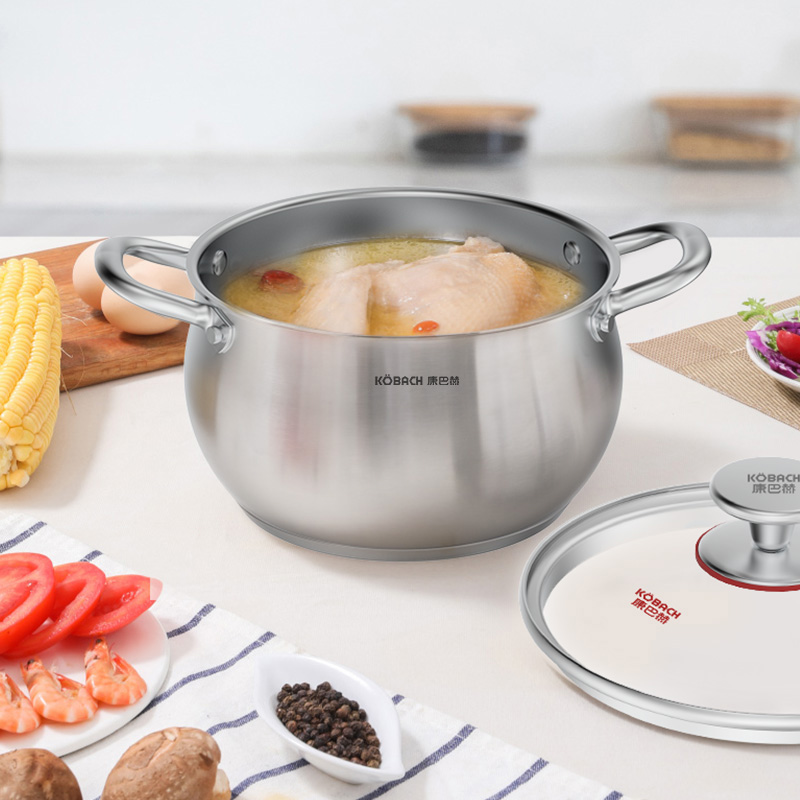 康巴赫汤锅家用加厚304不锈钢奶锅煮粥锅小煮锅蒸煮锅电磁炉炖锅高清大图