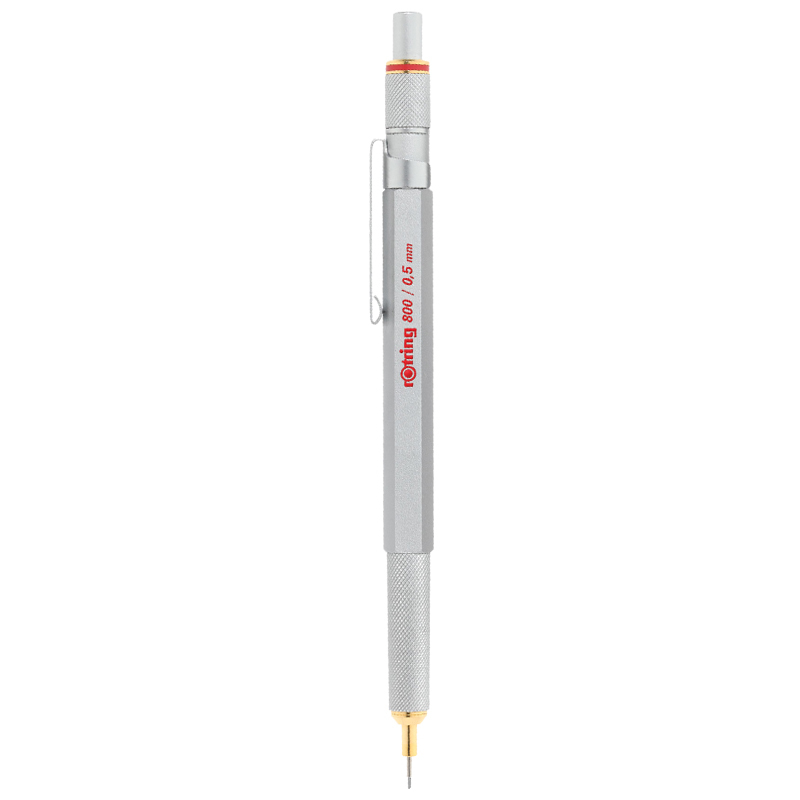 红环(rOtring)自动铅笔 专业绘图工具 金属笔身伸缩笔头800系列 银色0.5mm礼盒装