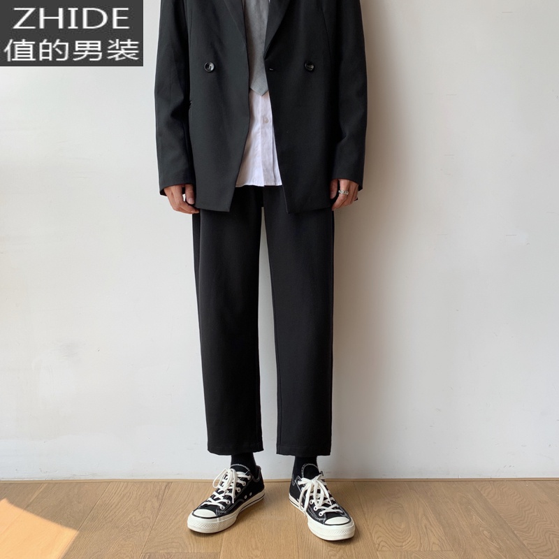 SUNTEK黑暗系男装2021年秋季裤子男垂感直筒裤DK制服小西裤新款休闲长裤西裤