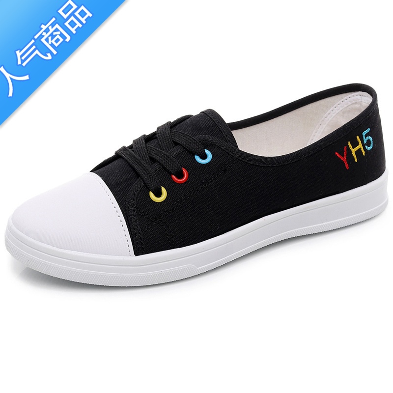 SUNTEK老北京布鞋女一脚蹬懒人薄款平底小白帆布鞋2023新款夏季韩版鞋鞋高清大图