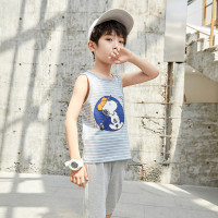 史努比(SNOOPY)童装夏季男童卡通灰色条纹纯棉背心儿童马甲/背心中小童上衣宝宝贴身无袖衫跨栏背心90-140cm