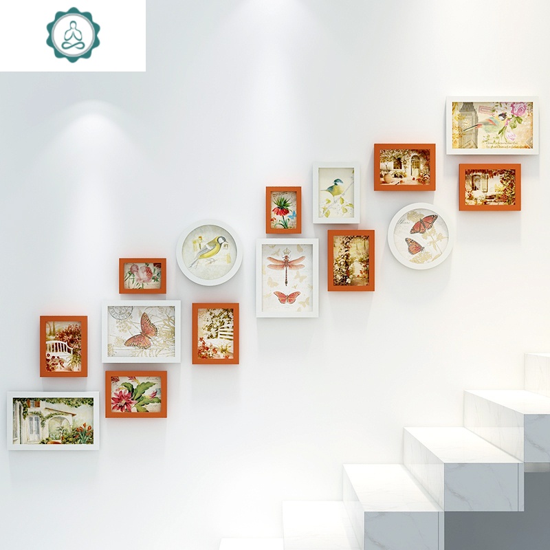 房间装饰照片墙相框墙楼梯装饰画复合楼挂画走廊过道楼道组合创意 封后 黑白组合+水墨山水画芯