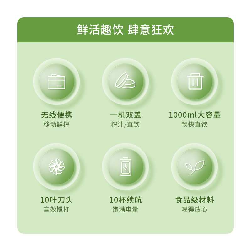 澳得迈(AODMA) 便携式 果汁杯 PJ-108 500ml 莫兰迪绿高清大图