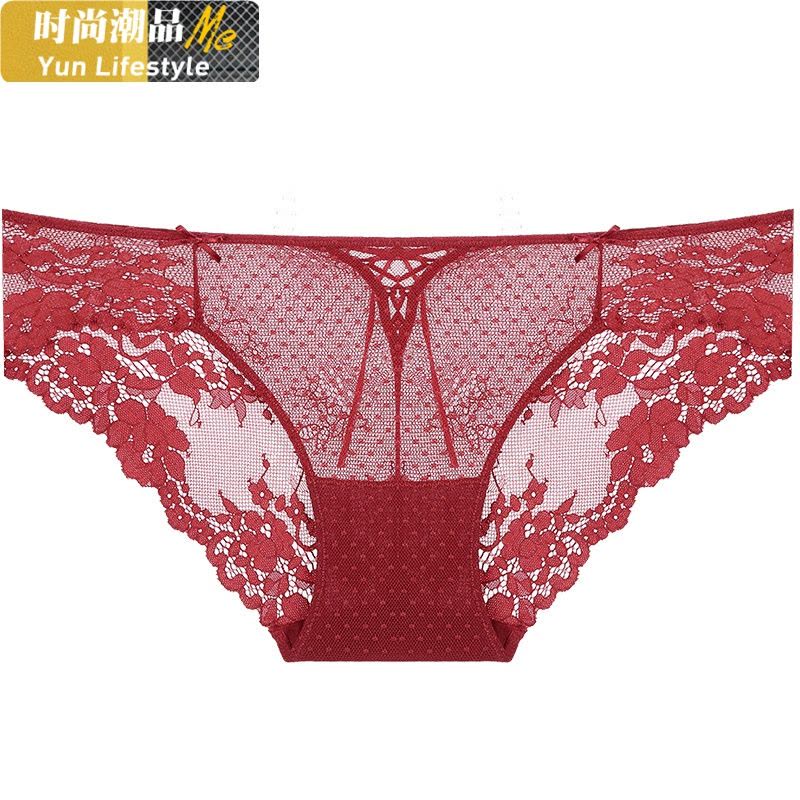 YUNWUXIN宝诗嫣牛年本命年红色内裤女蕾丝薄款透气低腰提臀棉裆底裤内裤图片
