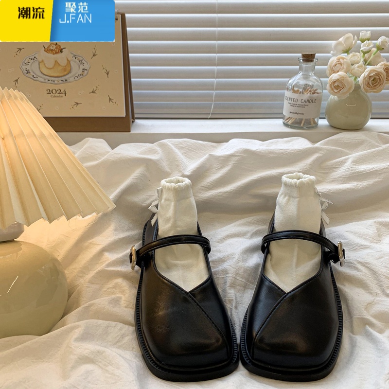 聚范法式晚晚风银色玛丽珍鞋女2024新款夏季配裙子乐福小皮鞋平底单鞋高清大图