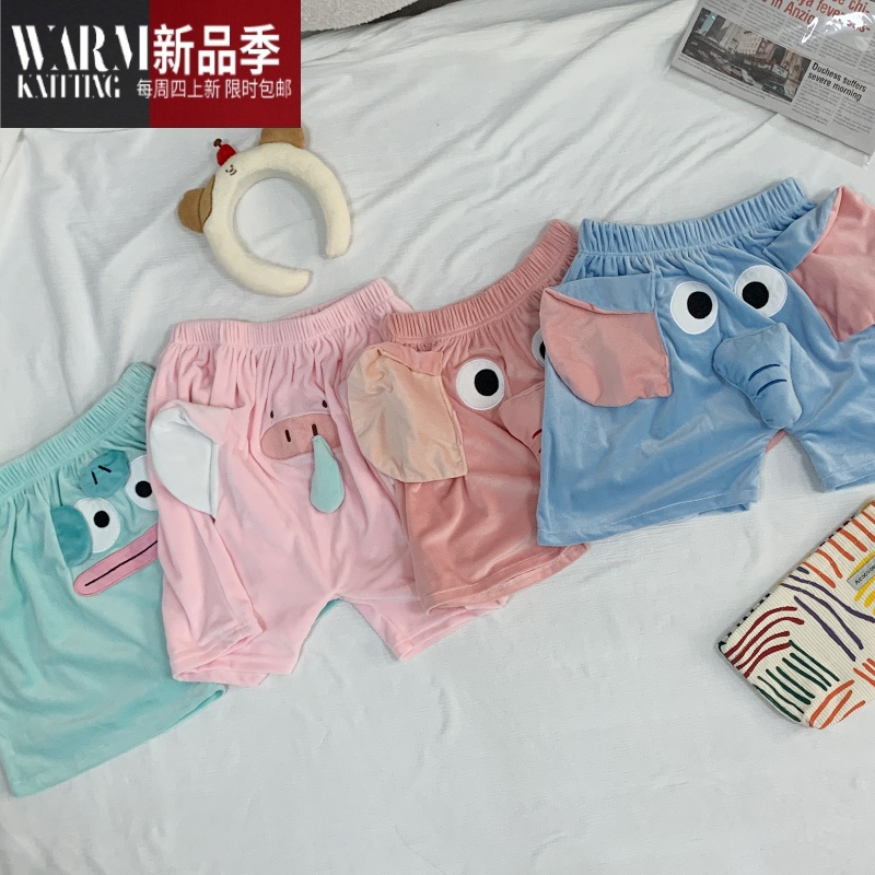 SHANCHAO大象短裤情侣夏季法兰绒睡裤卡通小丑鱼裤子男女鼻涕猪家居裤