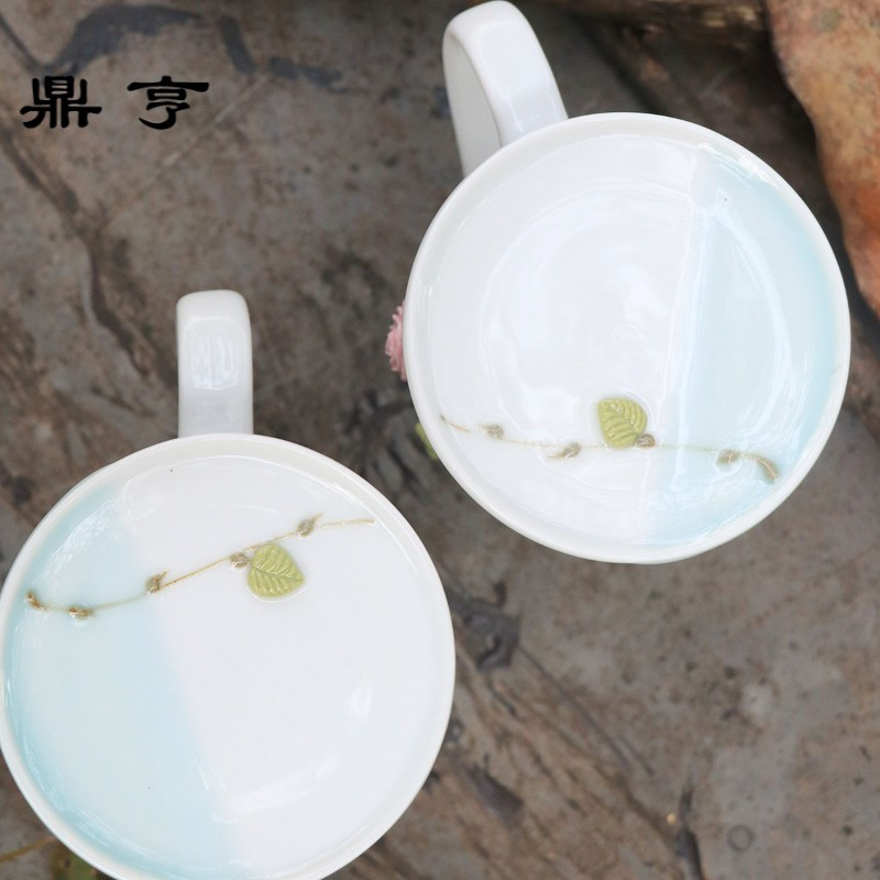鼎亨可爱陶瓷水杯马克杯带盖勺大容量 创意定制情侣水杯咖啡杯牛