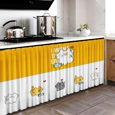 厨房橱柜遮挡帘自粘滑轨轨道拉帘长款简易布帘鞋衣柜魔术贴遮丑帘