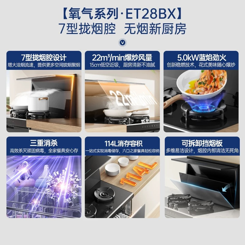 [新品]火星人ET28BX氧气系列天然气右烟道集成灶消毒柜一体油烟机燃气灶套装高清大图