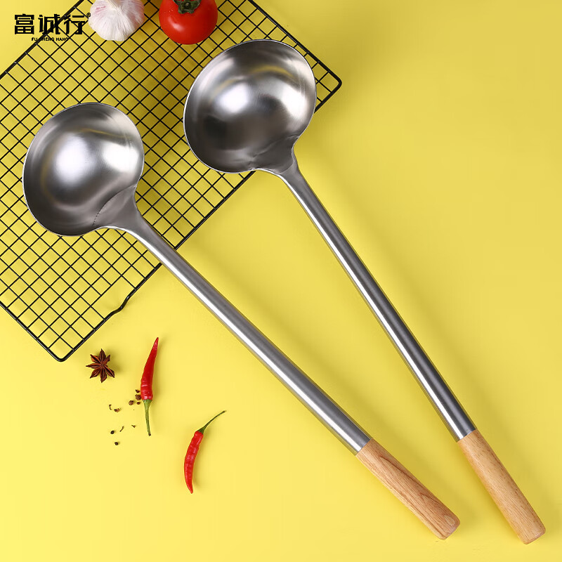 富诚行 ZY-GF2478 不锈钢汤勺 MB2木柄加厚炒壳 中号 55.2*13.6cm高清大图