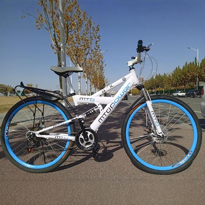 双减震山地车带后座可载人双碟刹26寸24速单车高清大图