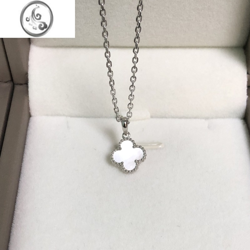 jimi白金色四叶草项链吊坠银银925镀pt950铂金不掉色银色吊坠配链子