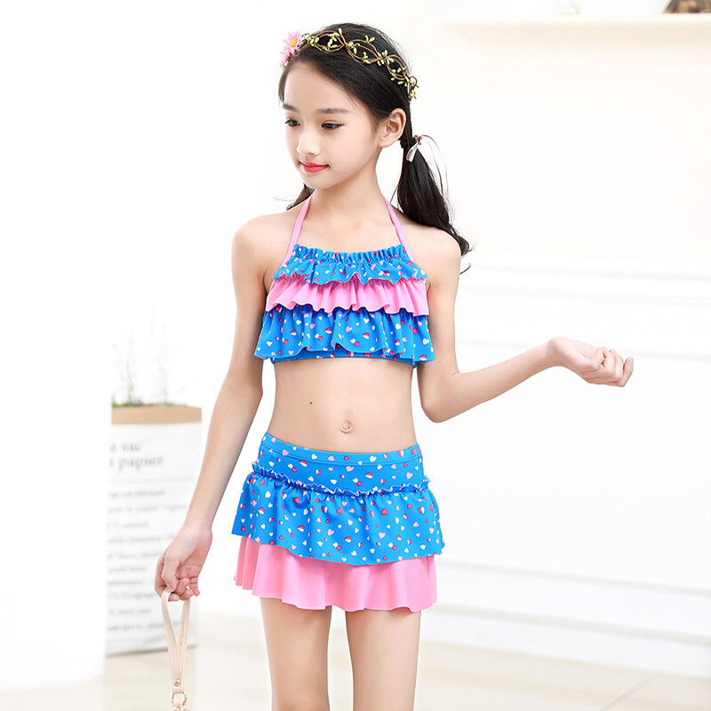 女童泳衣分体裙式中大童小女孩连体游泳衣比基尼