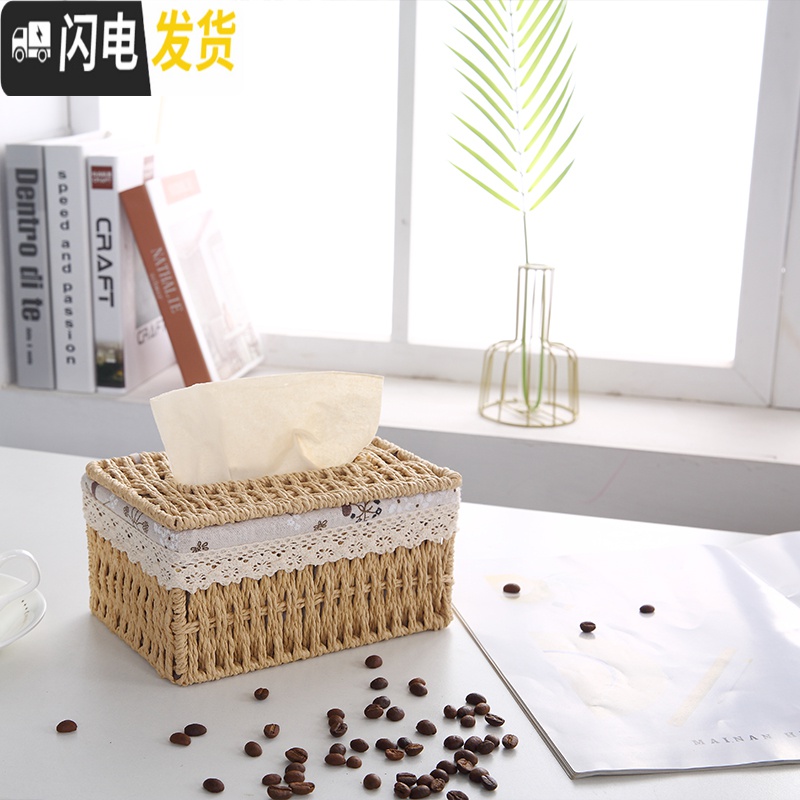 三维工匠欧式编织餐巾纸盒纸巾盒遥控器收纳盒中式家用客厅茶几抽纸盒高清大图