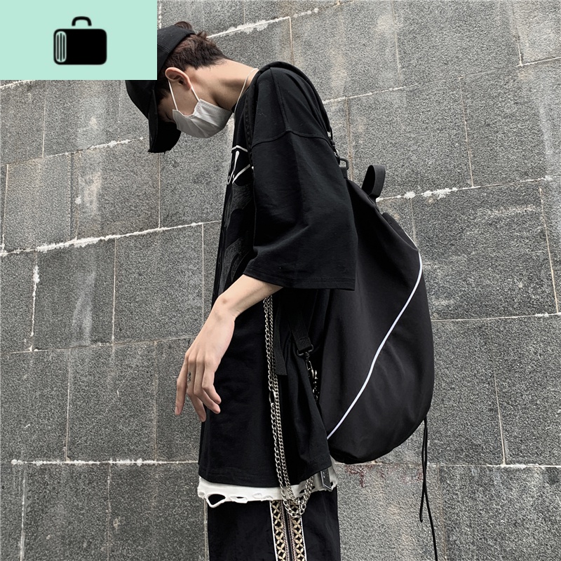 2020新款韩版ins多功能街头休闲水桶包情侣双肩包尼龙书包男女潮NEW LAKE 黑色高清大图