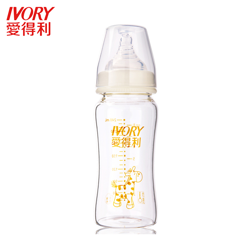 爱得利玻璃奶瓶不带吸管晶钻奶瓶宽口径宝宝奶瓶240mL