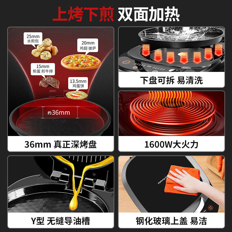 九阳(Joyoung)电饼铛早餐机家用大尺寸直30CM深36MM可调火力多功能煎烤机烙饼机JK30-GK733 深空灰高清大图