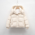 短款羽绒服女冬季新款韩版常规简约连帽小个子保暖面包服外套 S 米白色
