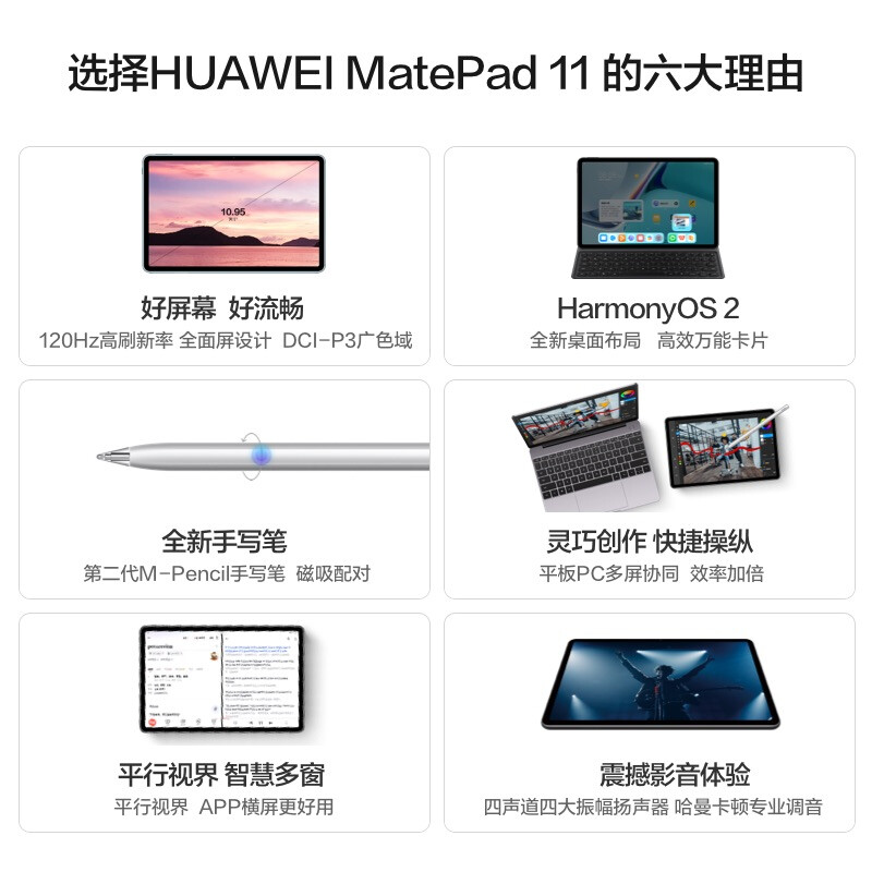 HUAWEI/华为MatePad 11平板电脑2021款120Hz高刷全面屏DBY-W09鸿蒙游戏追剧学习办公 6+128G[WiFi版]冰霜银高清大图