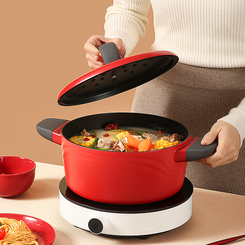 炊大皇(COOKER KING)年轮汤锅(红色)24CM 一锅多用汤锅煮锅蒸锅炖锅焖锅电磁炉通用TG24NLH
