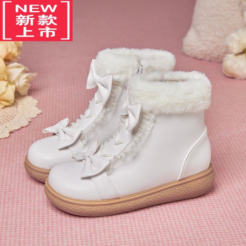 可莉允儿童雪地靴女童棉鞋中大童2022新款冬季女孩防水短靴子公主马丁靴图片